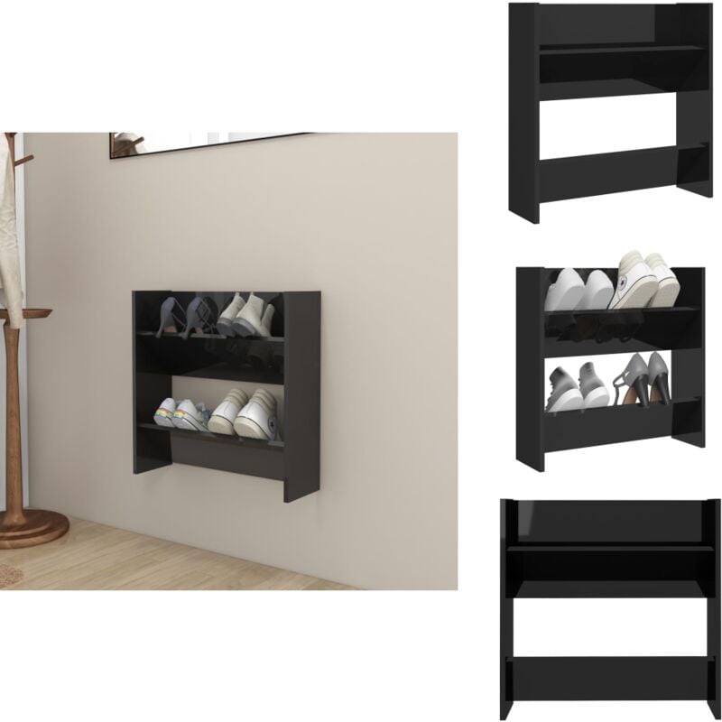 Vidaxl - Wand-Schuhschrank Hochglanz-Schwarz 60x18x60 cm Holzwerkstoff - Wand-Schuhschrank - Schuhschrank - Schuhregal - Garderobe