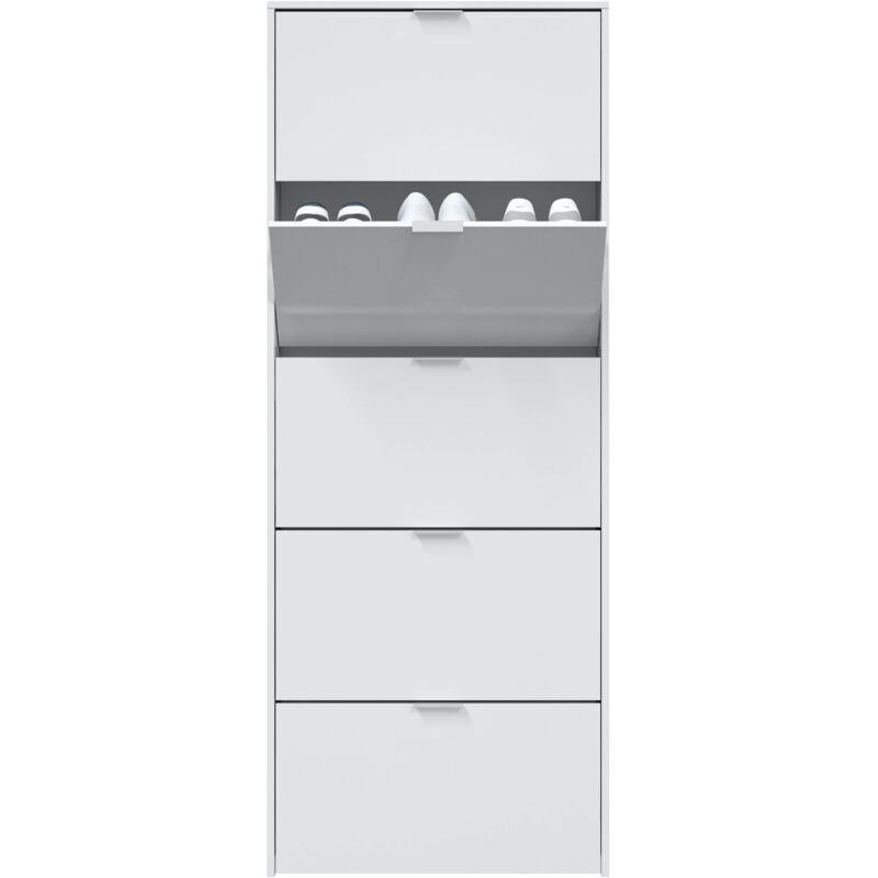 Schuhschrank Washington, Schuhschrank mit 5 Klapptüren, Schuhregal mit hohem Eingang, Modernes Schuhregal, cm 70x17h180, Glänzend Weiß