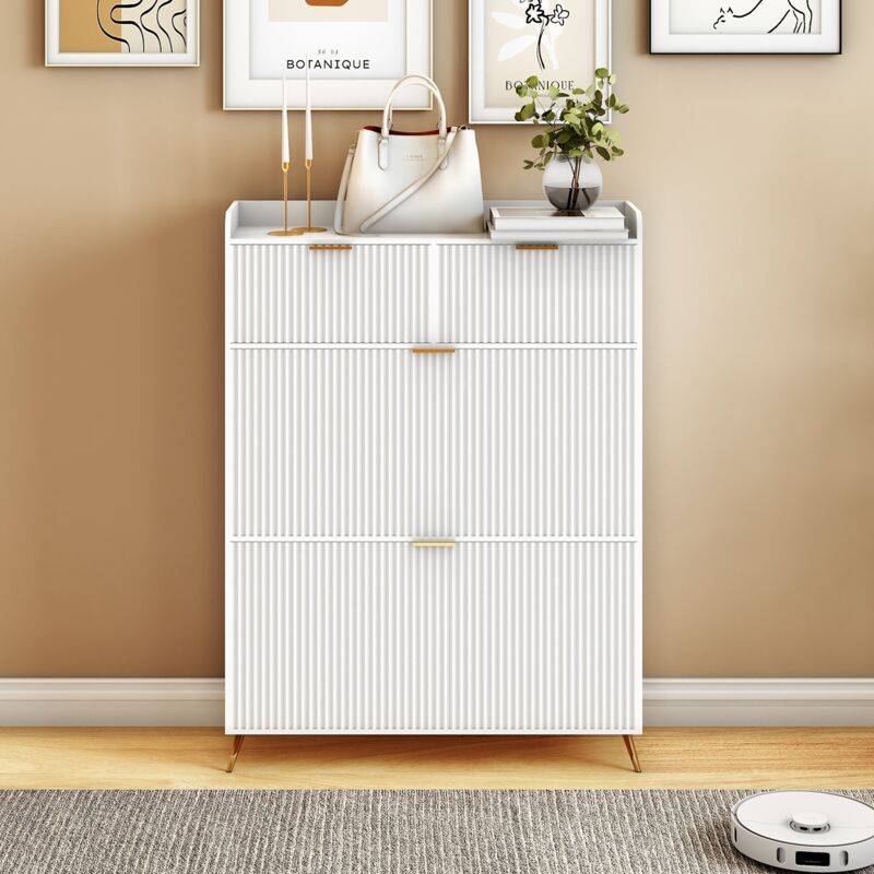 Schuhschrank 80x110 cm, mit 2 Schubladen und 2 Türen, Schuhschrank für 12 Paar Schuhe, modernes und funktionales Design – Weiß