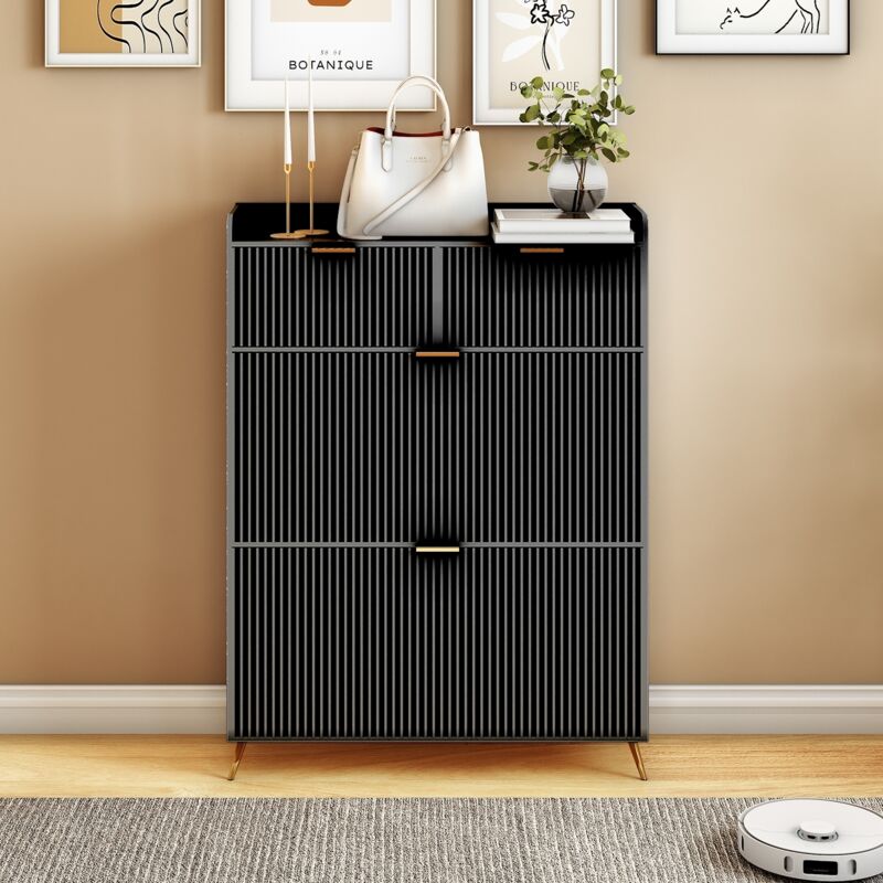 Schuhschrank 80x110 cm, mit 2 Schubladen und 2 Türen, Schuhschrank für 12 Paar Schuhe, modernes und funktionales Design – Schwarz