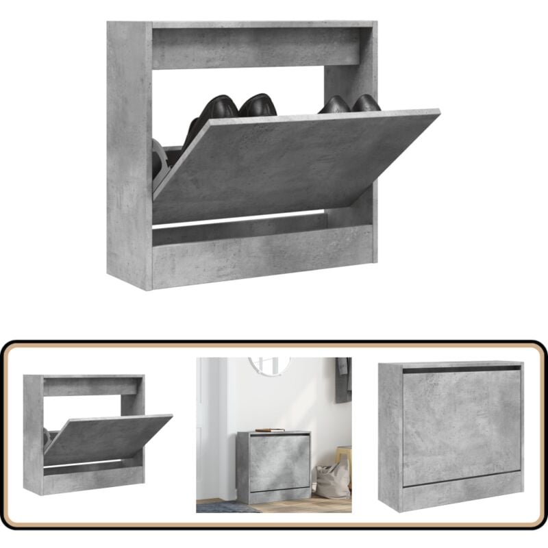 Vidaxl - Schuhschrank Betongrau 60x21x57 cm Holzwerkstoff - Schuhschrank - Schuhregal - Holzwerkstoffmöbel - Garderobe - Einbauschrank