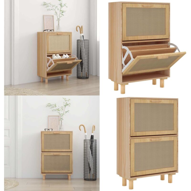 Vidaxl - Schuhschrank Braun 52x25x80 cm Holzwerkstoff & Rattan Natur - Schuhschrank - Holzschrank - Schrank - Regal - Garderobe - Home & Living