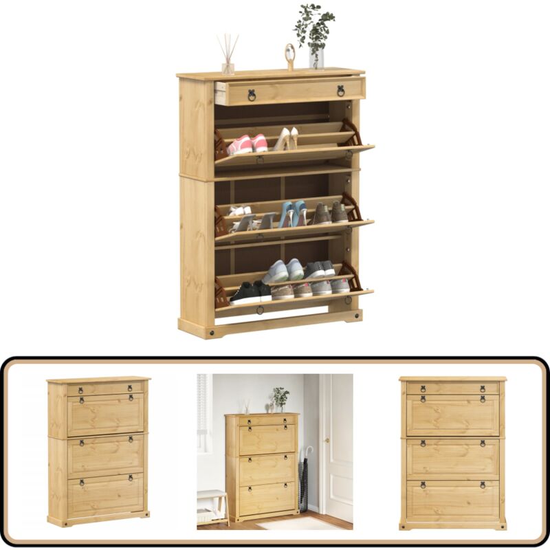 Schuhschrank Corona 99x32x138 cm Massivholz Kiefer - Schuhschrank - Holzschrank - Garderobe - Schuhregal - Einbauschrank