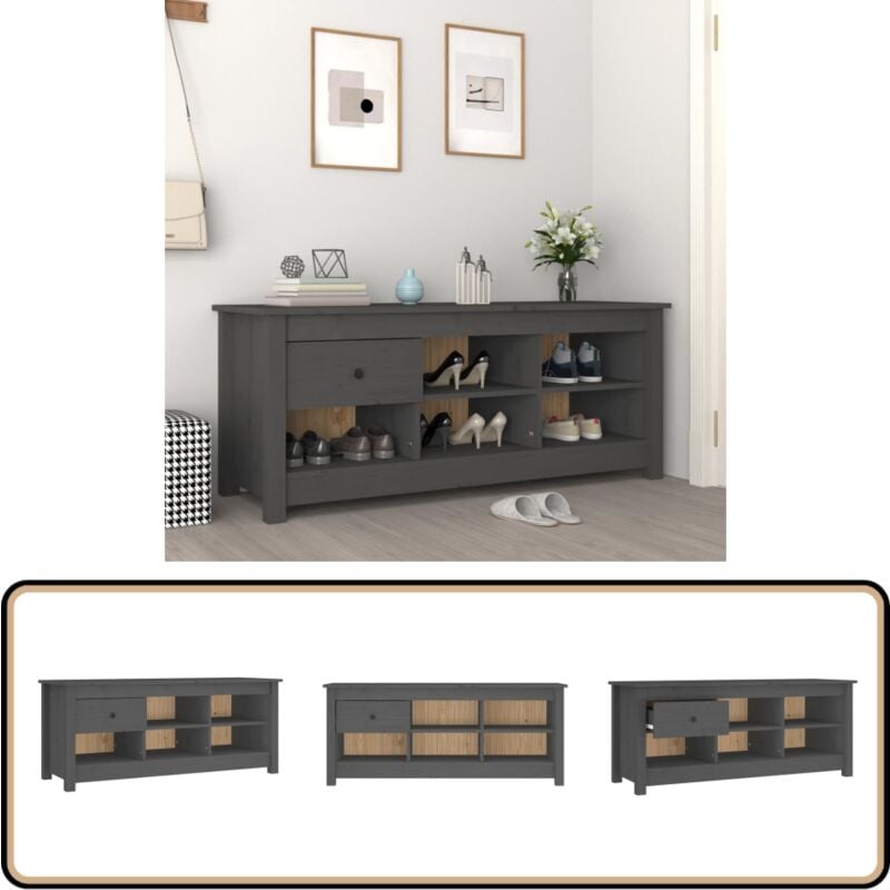 Vidaxl - Schuhschrank Grau 110x38x45,5 cm Massivholz Kiefer - Holz Schrank - Schuhschrank - Kiefernholzmöbel - Garderobe - Einbauschrank
