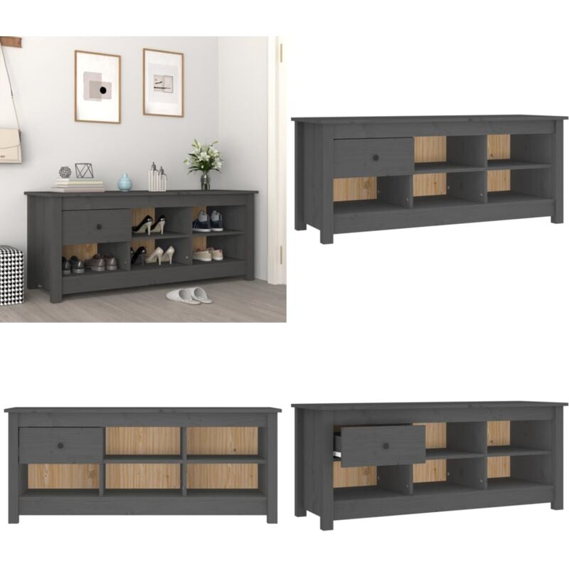 Vidaxl - Schuhschrank Grau 110x38x45,5 cm Massivholz Kiefer - Holz Schrank - Schuhschrank - Kiefernholzmöbel - Garderobe - Einbauschrank - Home &