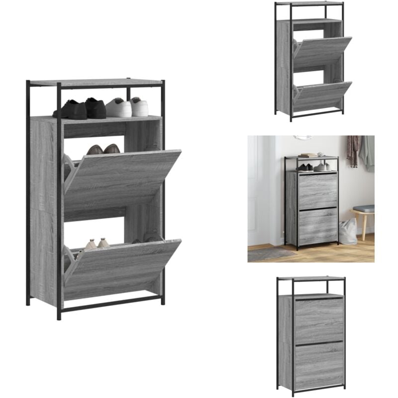 Vidaxl - Schuhschrank Grau Sonoma 60x34x112 cm Holzwerkstoff - Schuhschrank - Schrank Für Schuhe - Schuhregal - Garderobe - Einbauschrank