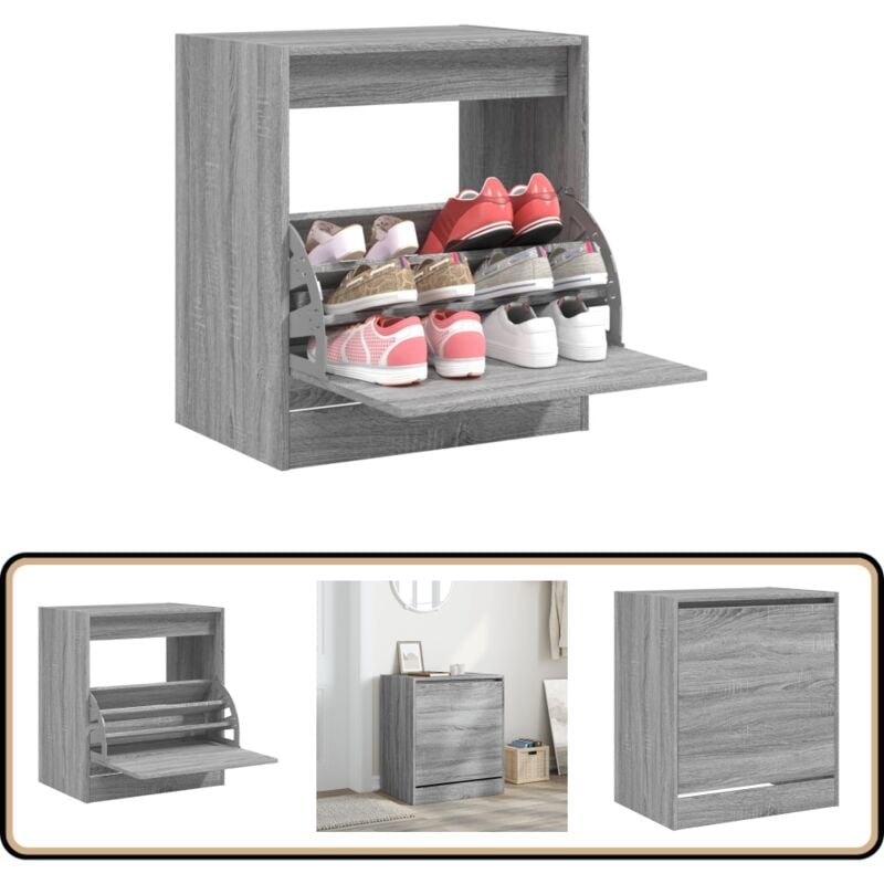 Vidaxl - Schuhschrank Grau Sonoma 60x42x69 cm Holzwerkstoff - Schuhschrank - Schrank Für Schuhe - Schuhregal - Garderobe - Aufbewahrungsbox