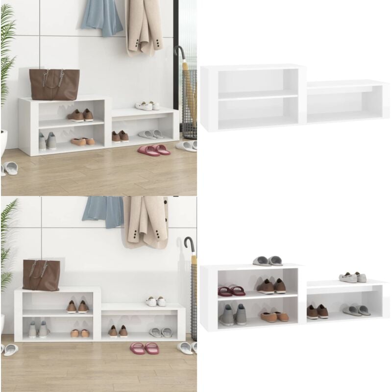 Schuhschrank Hochglanz-Weiß 150x35x45 cm Holzwerkstoff - Schuhschrank - Holzwerkstoff Schrank - Garderobe - Flurmöbel - Weißer Schuhschrank - Home &