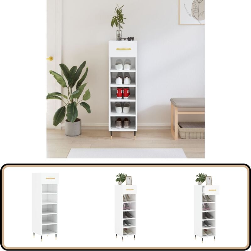 Vidaxl - Schuhschrank Hochglanz-Weiß 30x35x105 cm Holzwerkstoff - Schuhschrank - Garderobe - Wohnraumorganisation - Aufbewahrungslösung - Weißer