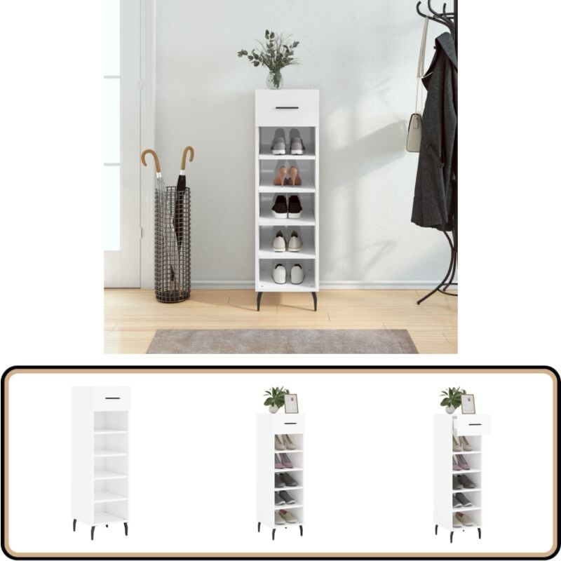 Vidaxl - Schuhschrank Hochglanz-Weiß 30x35x105 cm Holzwerkstoff - Schuhschrank - Holzwerkstoffmöbel - Garderobe - Einbauschrank - Weißer Schuhschrank