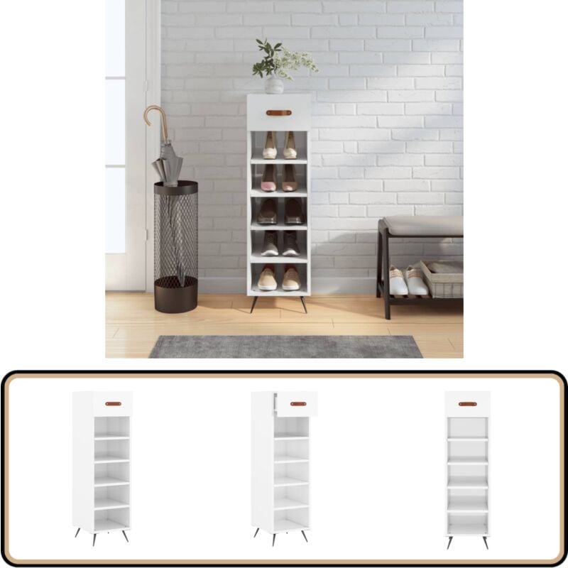 Vidaxl - Schuhschrank Hochglanz-Weiß 30x35x105 cm Holzwerkstoff - Schuhschrank - Holzwerkstoffmöbel - Garderobe - Einbauschrank - Weißer Schuhschrank