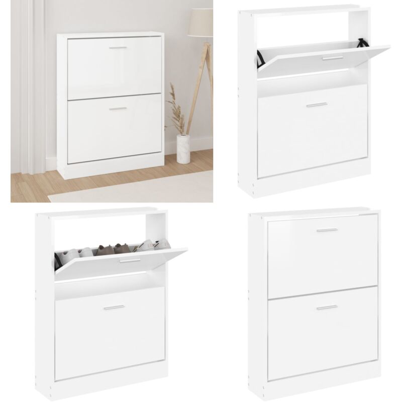 Vidaxl - Schuhschrank Hochglanz-Weiß 59x17x81 cm Holzwerkstoff - Schuhschrank - Holzwerkstoff - Weiß - Garderobe - Schrank - Home & Living