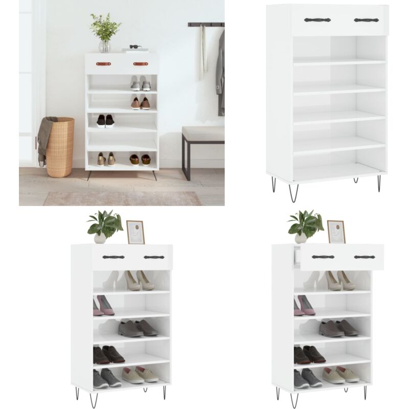 Schuhschrank Hochglanz-Weiß 60x35x105 cm Holzwerkstoff - Schuhschrank - Holzwerkstoffmöbel - Garderobenmöbel - Einbauschrank - Weißer Schuhschrank