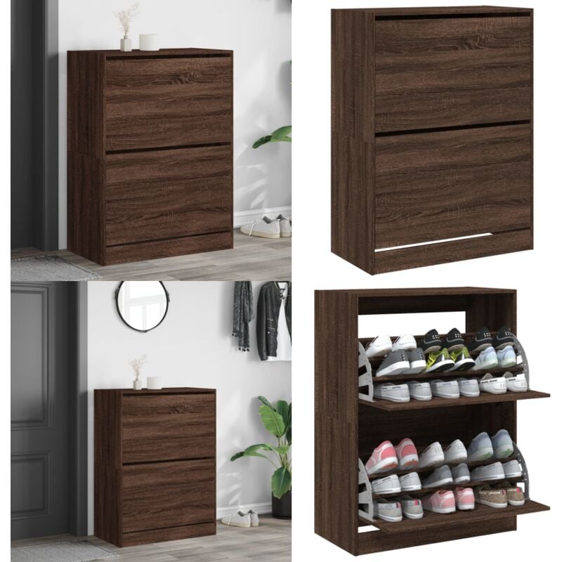 Schuhschrank mit 2 Klappen Braun Eiche-Optik 80x42x108 cm - Schuhschrank - Schuhregal - Schuhorganisation - Eichenholz Optik - Wohnzimmer Dekoration