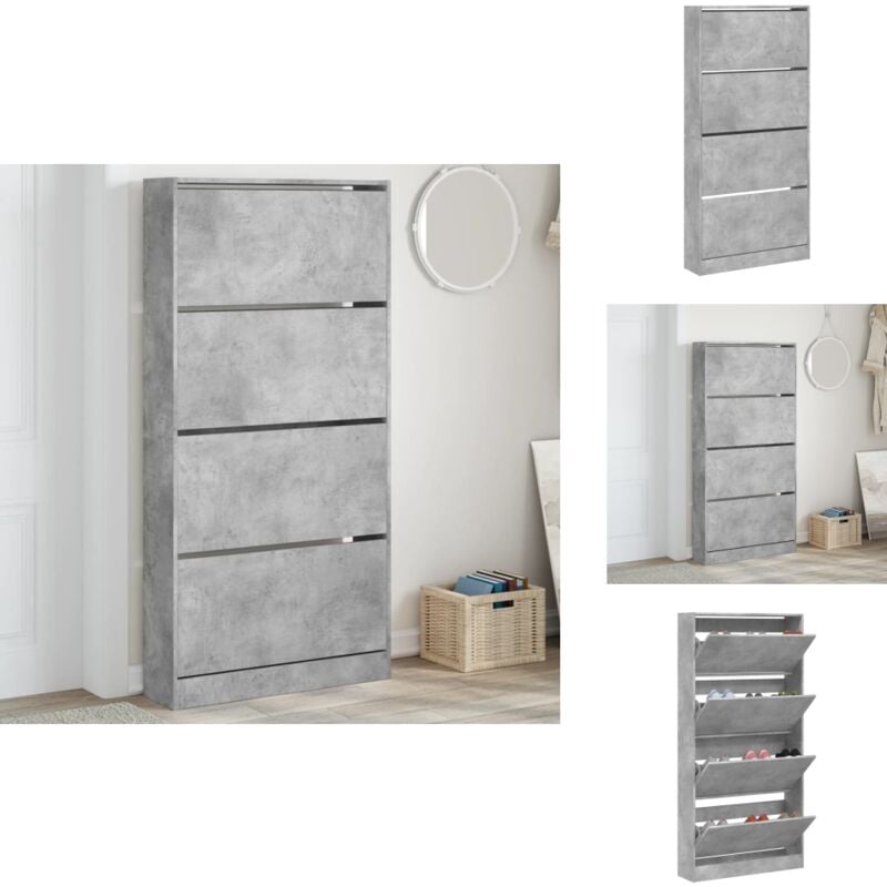 Vidaxl - Schuhschrank mit 4 Klappen Betongrau 80x21x163,5 cm - Schuhschrank - Schuhregal - Schuhkipper - Garderobe - Aufbewahrungssystem
