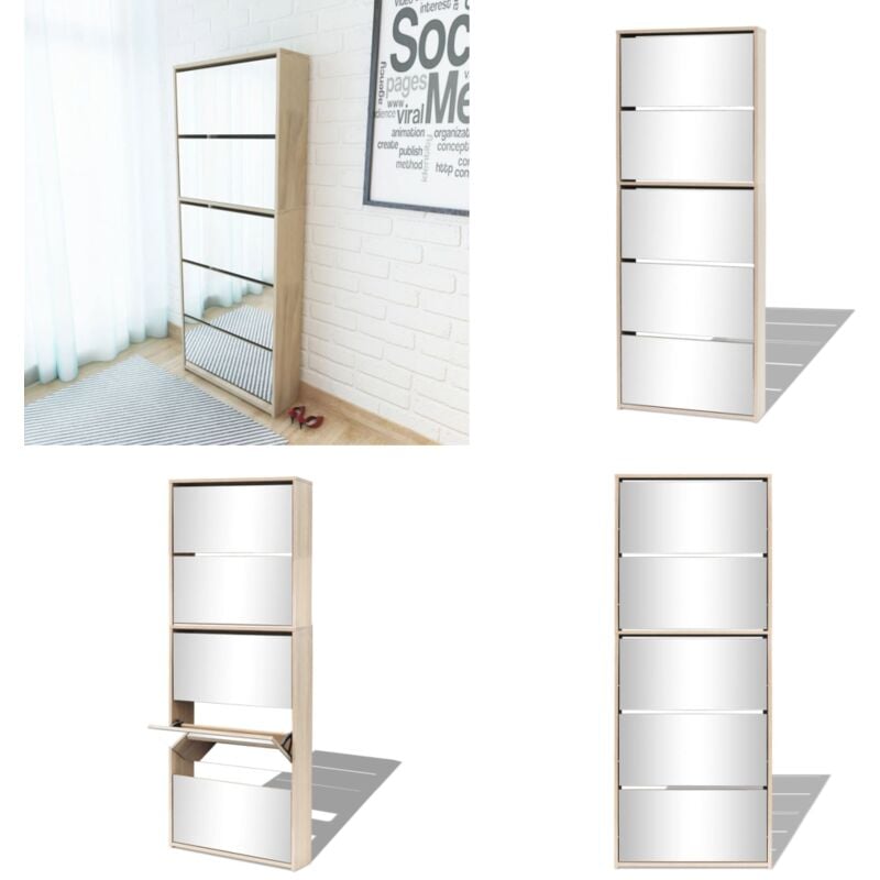 Vidaxl - Schuhschrank mit 5 Fächern Spiegel Eiche 63x17x169,5 cm - Spiegel-Schuhschrank - Schuhschrank - Eichenholz - Garderobe - Flurumgebung - Home
