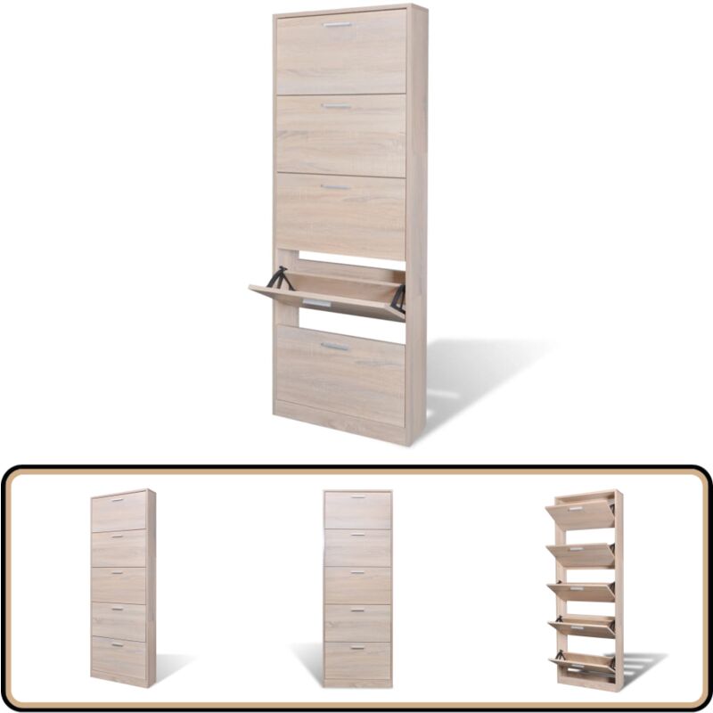 Vidaxl - Schuhschrank mit 5 Schuhkippern Holz Eichen-Optik - Schuhschrank - Eichenmöbel - Schuhregal - Garderobe - Aufbewahrungsbox