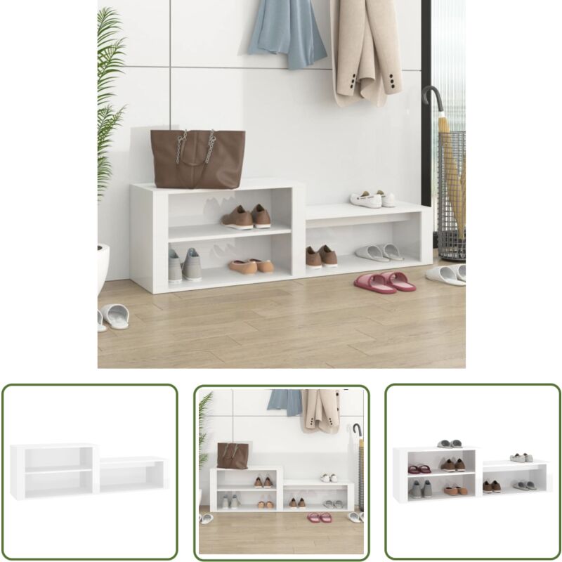 The Living Store Schuhschrank Hochglanz-Weiß 150x35x45 cm Holzwerkstoff - Schuhschrank - Holzwerkstoff Schrank - Garderobe - Flurmöbel - Weißer