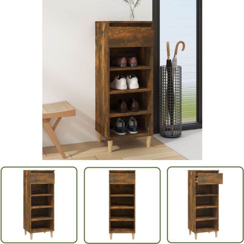 Jinlefu - The Living Store Schuhschrank Räuchereiche 40x36x105 cm Holzwerkstoff - Schuhschrank - Schrank - Regal - Garderobe - Wohnraumorganisation