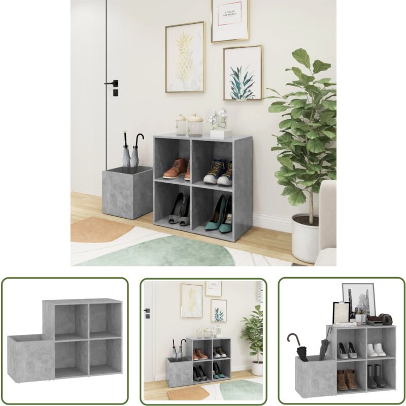 The Living Store Flur-Schuhschrank Betongrau 105x35,5x70 cm Holzwerkstoff - Flur-Möbel - Schuhschrank - Holzwerkstoffmöbel - Garderobe - Stauraum