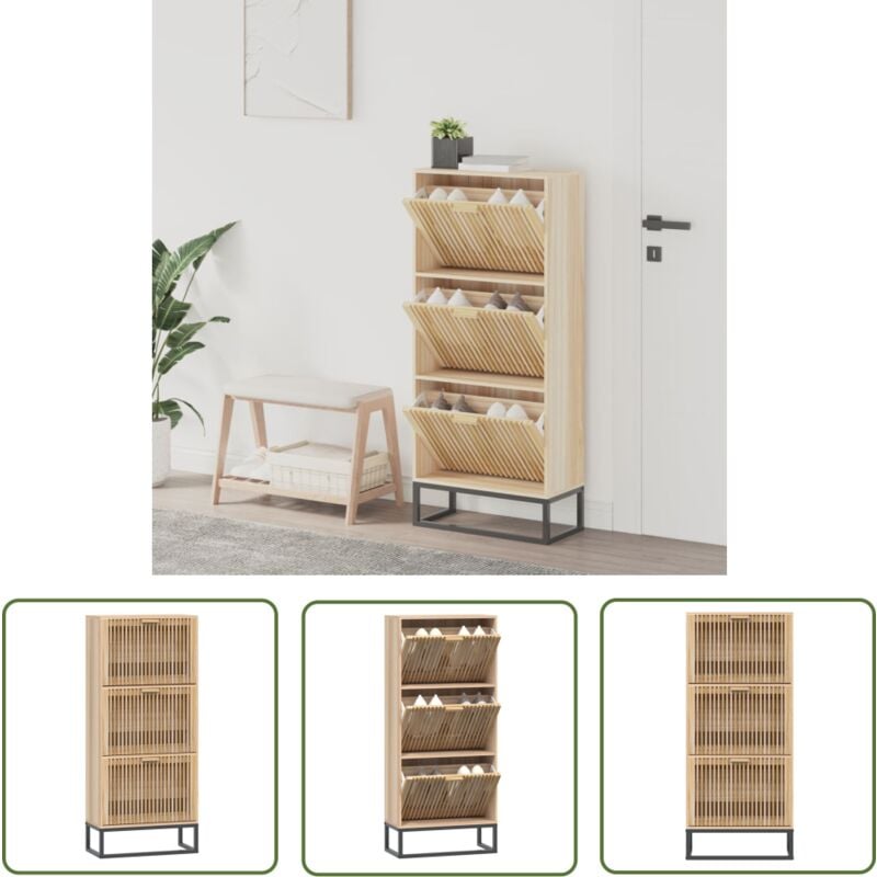 The Living Store Schuhschrank 52x25x120 cm Holzwerkstoff - Schuhschrank - Holzschrank - Garderobe - Aufbewahrungsbox - Regal