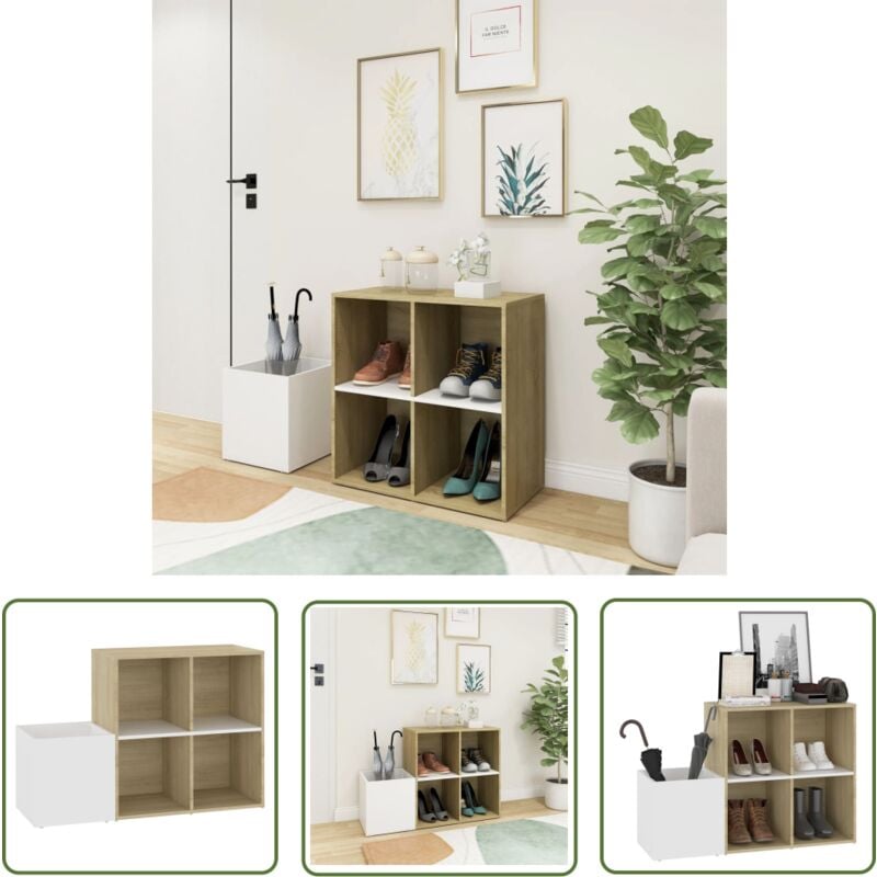 The Living Store Flur-Schuhschrank Weiß Sonoma Eiche 105x35,5x70cm Holzwerkstoff - Flur-Schuhschrank - Schuhschrank - Holzwerkstoffmöbel - Garderobe