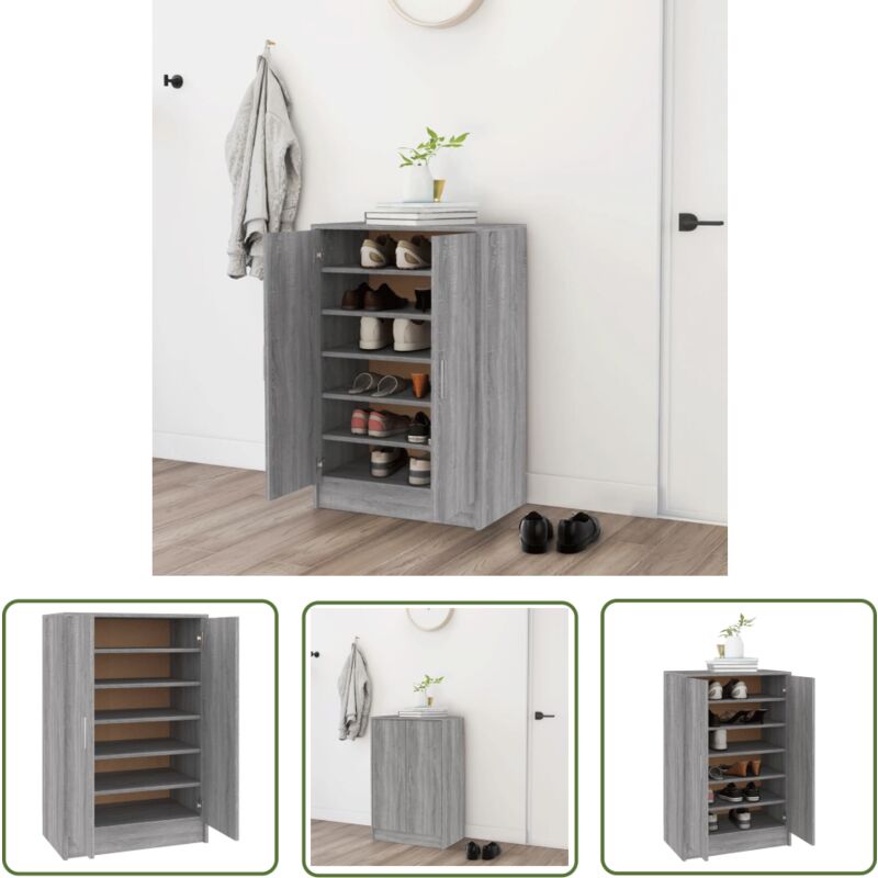 The Living Store Schuhschrank Grau Sonoma 60x35x92 cm Holzwerkstoff - Schuhschrank - Schrank - Garderobe - Aufbewahrung - Organisation
