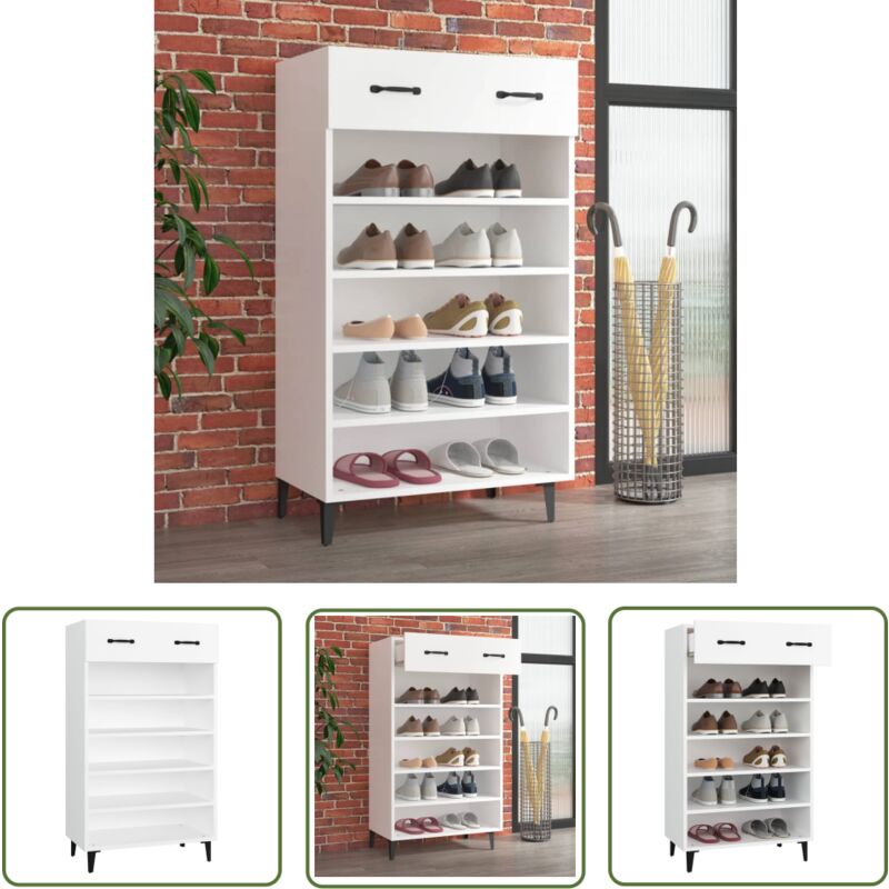 The Living Store Schuhschrank Weiß 60x35x105 cm Holzwerkstoff - Schuhschrank - Schrank - Garderobe - Aufbewahrung - Wohnraumorganisation