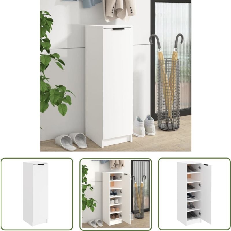 The Living Store Schuhschrank Weiß 30x35x100 cm Holzwerkstoff - Schuhschrank - Holzwerkstoffmöbel - Weißer Schuhschrank - Garderobe - Einbauschrank