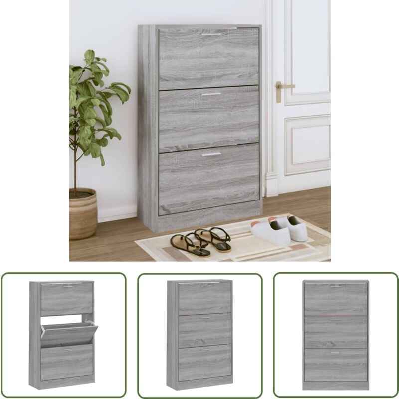 The Living Store Schuhschrank Grau Sonoma 63x24x103 cm Holzwerkstoff - Schuhschrank - Schuhregal - Holzwerkstoffmöbel - Garderobe - Einbauschrank