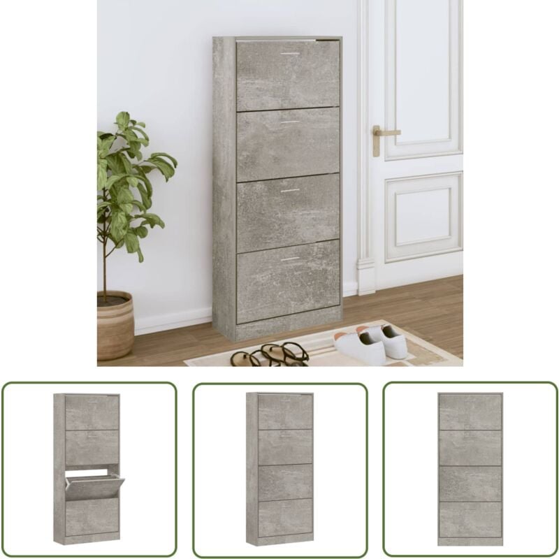 The Living Store Schuhschrank Betongrau 63x24x147 cm Holzwerkstoff - Schuhschrank - Holzwerkstoff - Schrank - Garderobe - Einbauschrank