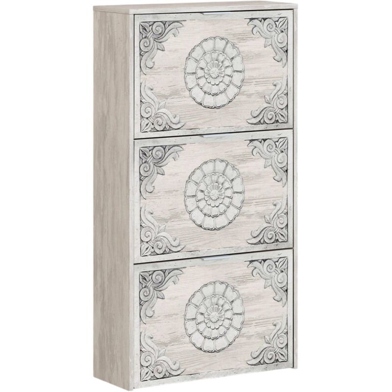 Schuhschrank Escondido, Schuhschrank mit 3 Klapptüren, Schrank mit doppelter Kapazität für bis zu 18 Paar Schuhe, cm 70x17h180, Altweiß