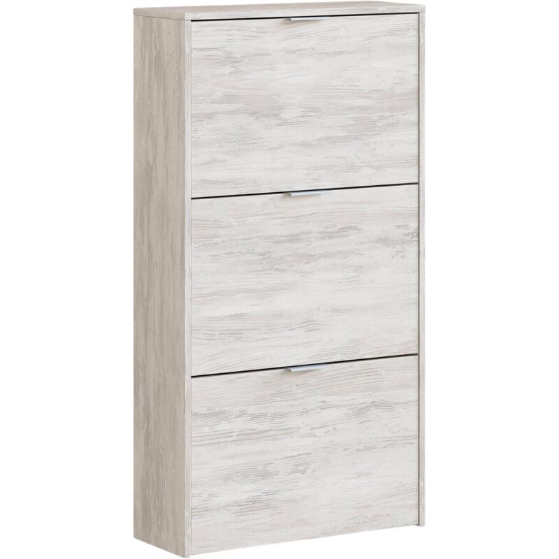 Usinestreet - Schuhschrank Escondido, Schuhschrank mit 3 Klapptüren, Schrank mit doppelter Kapazität für bis zu 18 Paar Schuhe, cm 70x17h180, Weiß