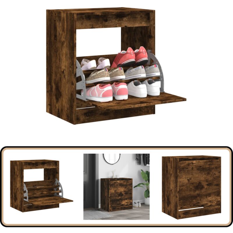 Schuhschrank Räuchereiche 60x42x69 cm Holzwerkstoff - Schuhschrank - Schrank Für Schuhe - Schuhregal - Garderobe - Holzwerkstoffmöbel