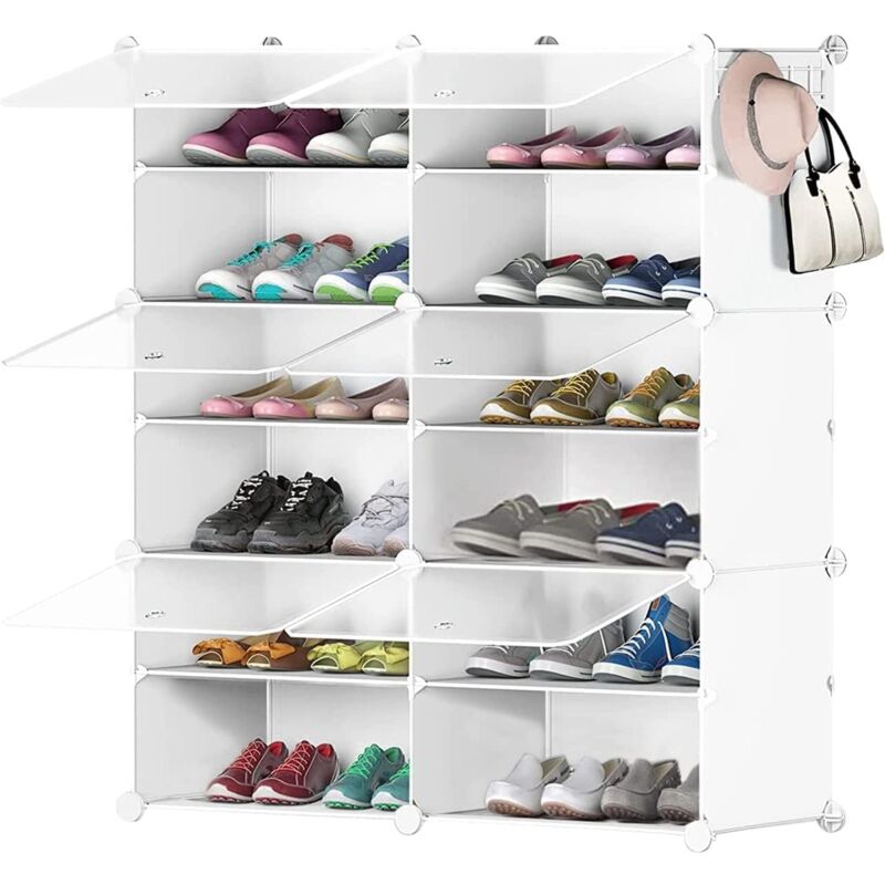 Schuhschrank, Schuhaufbewahrung für bis zu 24 Paar, 2 x 6 Regale, weißer Schuhschrank, staubdichter Schuhschrank für Flur, Schlafzimmer,