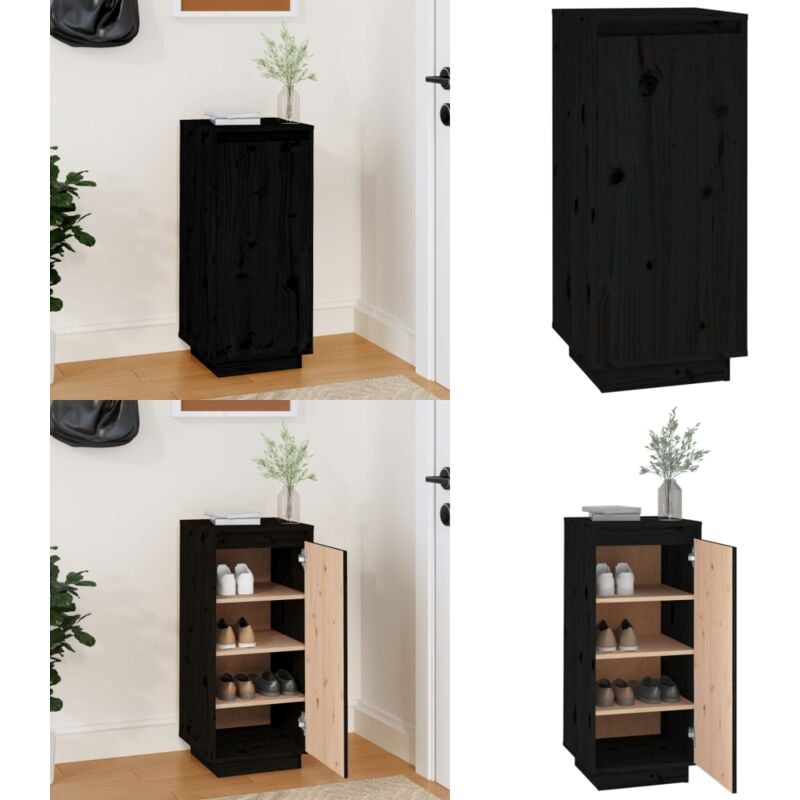 Vidaxl - Schuhschrank Schwarz 35x35x80 cm Massivholz Kiefer - Schuhschrank - Holzschoenschrank - Schuhregal - Garderobe - Einbauschrank - Home &