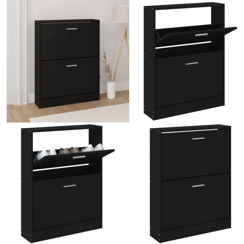 Vidaxl - Schuhschrank Schwarz 59x17x81 cm Holzwerkstoff - Schuhschrank - Schuhregal - Schuhaufbewahrung - Garderobe - Einbauschrank - Home & Living