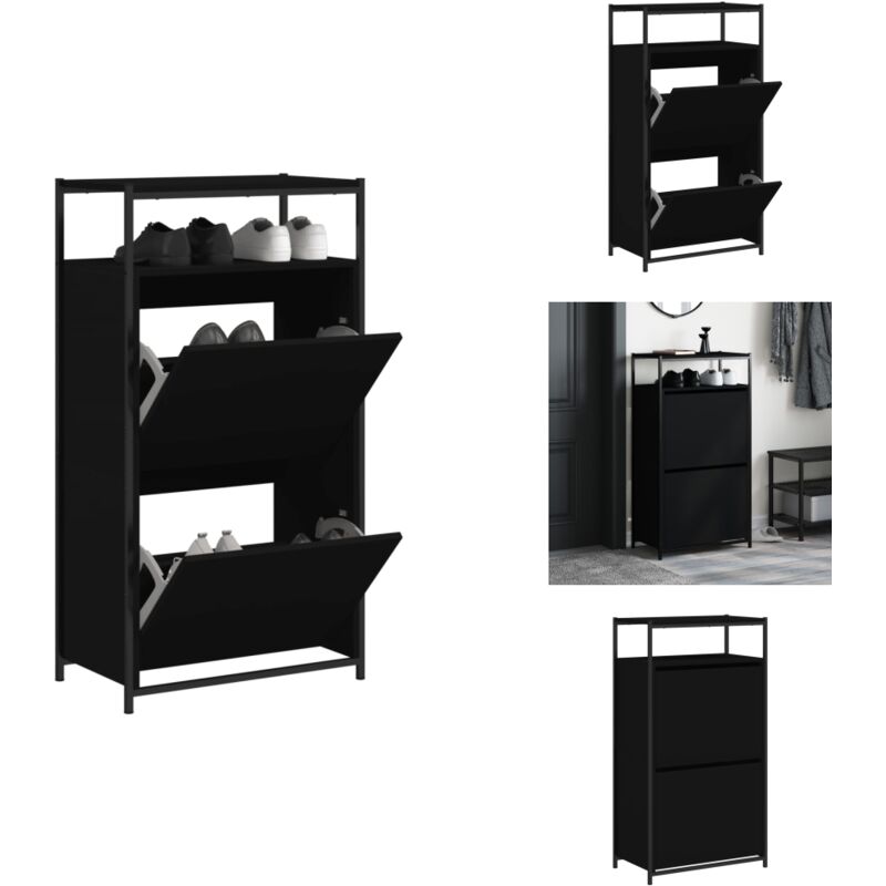 Vidaxl - Schuhschrank Schwarz 60x34x112 cm Holzwerkstoff - Schuhschrank - Schrank Für Schuhe - Garderobe - Schuhregal - Holzwerkstoffmöbel