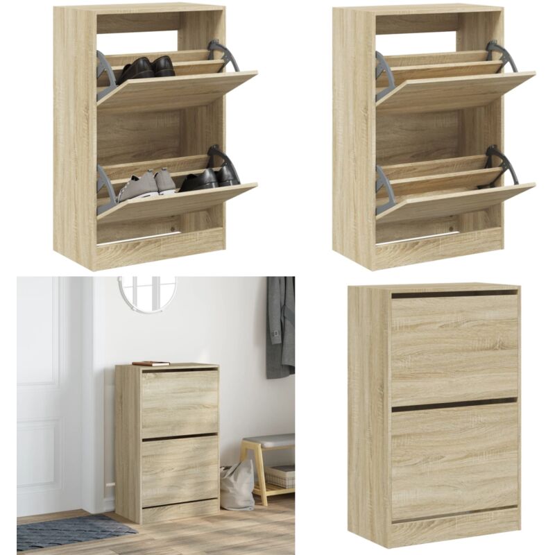 Vidaxl - Schuhschrank Sonoma-Eiche 60x34x96,5 cm Holzwerkstoff - Schuhschrank - Schuhregal - Holzwerkstoffmöbel - Garderobe - Einbauschrank - Home &