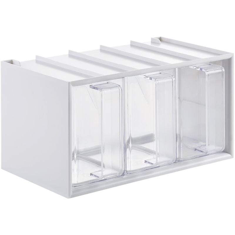 Schüttenkasten Set 267 x 146 x 150 mm weiß mit 3 Schütten (0,9 Liter, glasklar / transparent) Reisschütte für Einbauküchen ab 300 mm Korpusbreite