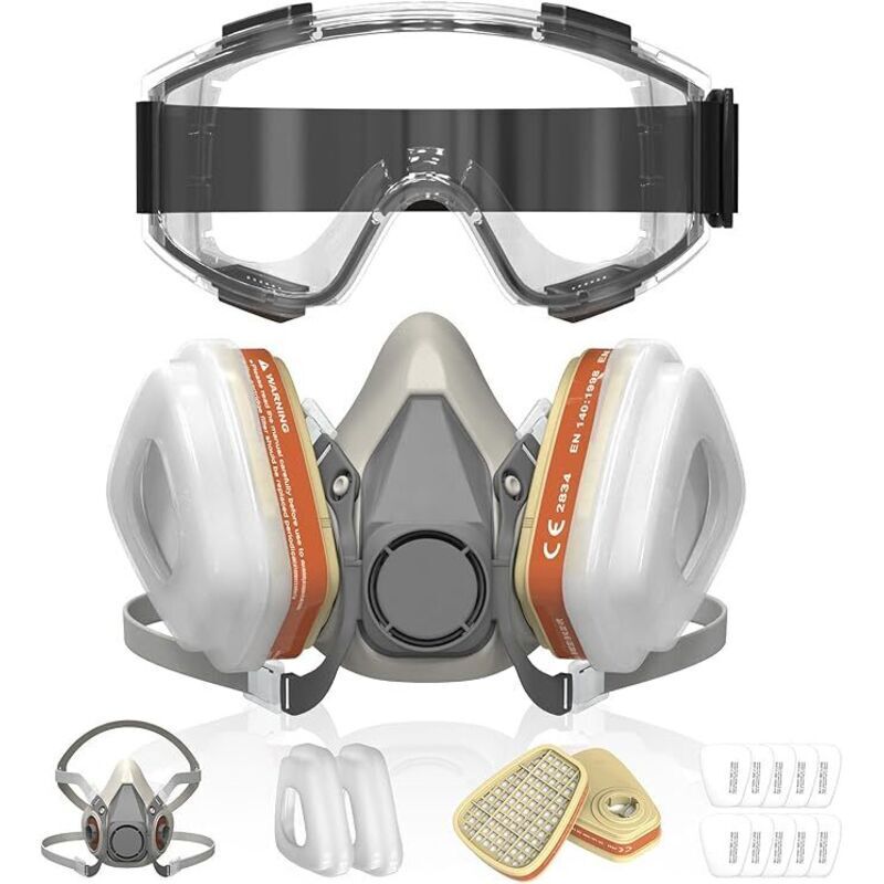 Schutzmaske mit Schutzbrille und 10 Filtern für Malerarbeiten, Epoxidharz, Heimwerkerarbeiten, Schleifen, Schweißen sowie Staub- und Gasschutz