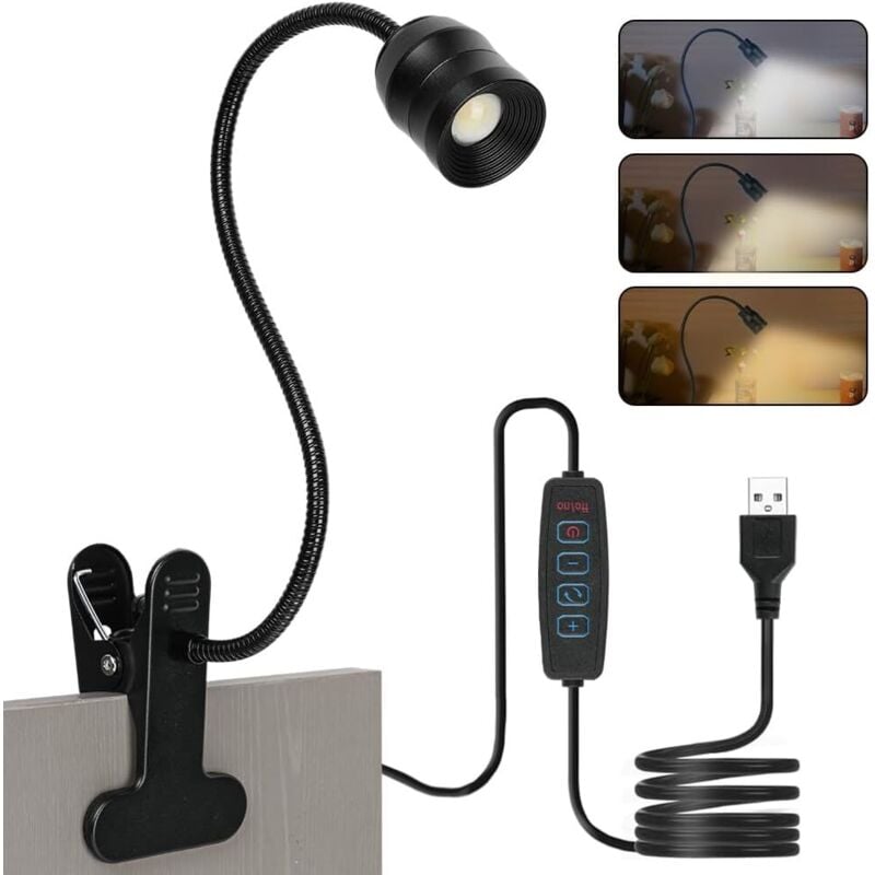Schwanenhals Leselampe, Dimmbare Klemmlampe für Bett, Leselampe Bett Klemme, LED Schreibtischlampe Klemmbar mit 3 Farbtemperaturen & 10 Dimmstufen,