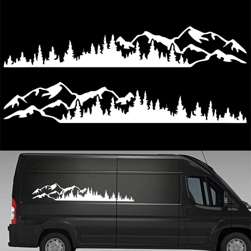 (Weiß) 2 Stück Autoaufkleber Bergwald Vinyl Autoaufkleber LKW Fenster Stoßstange Autotür Aufkleber Kajak Vinyl dekorativer Karosserieaufkleber