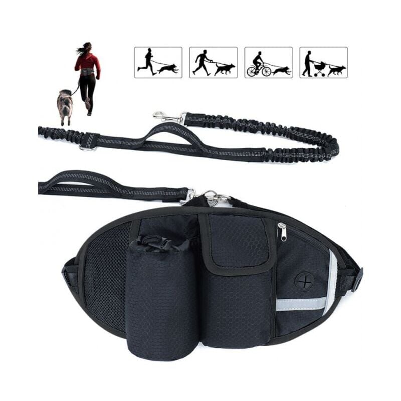 Schwarz) Hundeleine, freihändige Hundeleine, bis zu 110 kg Stoßdämpfung, bequem, reflektierende Nähte, ideal zum Laufen, Joggen und Spazierengehen