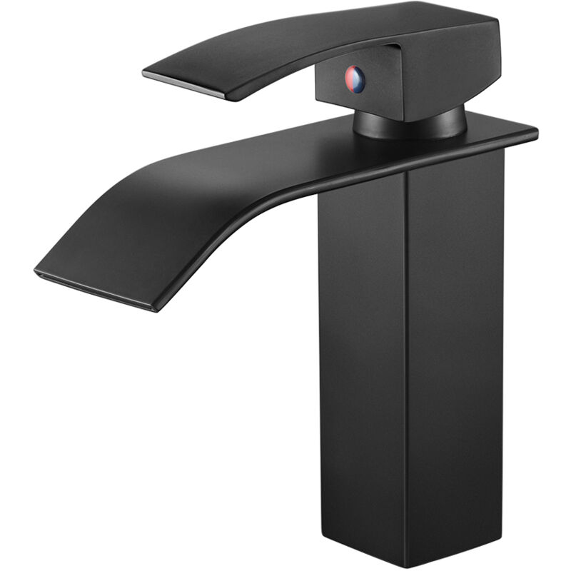 Auralum - Schwarz Messing Waschtischarmatur Wasserfall Wasserhahn Bad Waschbeckenarmatur Badarmatur Einhebelmischer Armatur Bad Mischbatterie für