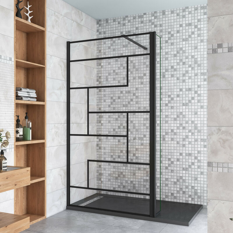 Duschparadies-de - Schwarz Walkin Duschkabine 70x200cm unregelmäßige Form Duschwand mit 30x200cm Flipper Panel +90cm Stabilisator 8mm Nano-ESG