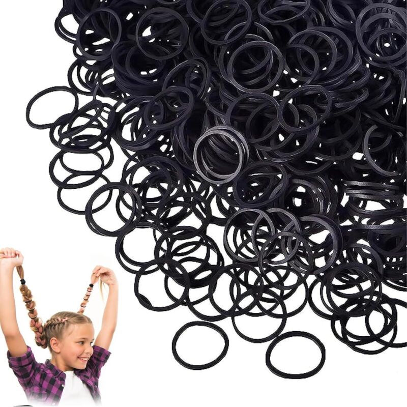 Schwarze elastische Haarbänder, 500 Stück, schwarze elastische Haarbänder für Haare, kleine elastische Haarbänder, Mini-Haarbänder, für Zöpfe,