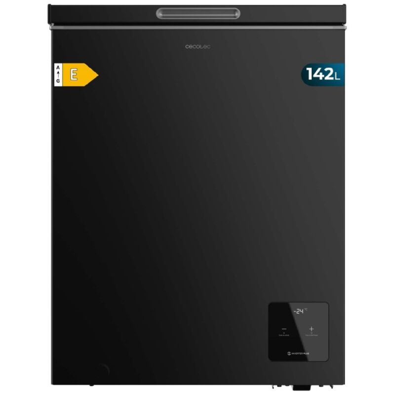 Schwarze Gefriertruhe, 83,5 cm hoch und 63,5 cm breit, mit 142 l de Fassungsvermögen, Kompressor inverter plus, umbaubar zum Kühlschrank,