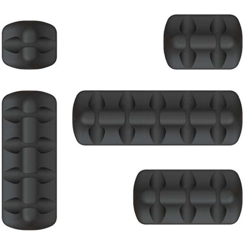 Schwarze Kabelklemmen, Schreibtisch-Organizer – 5 Stück – Silikon-Kabelhalter, fester, selbstklebender Kabelbinder, Schreibtisch-Kabelhalter für