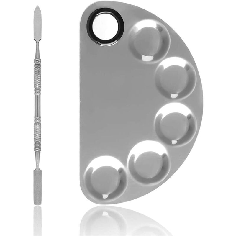 Make-up-Palette, 6 x 4 Zoll, Edelstahl, 5-Well-Kosmetik-Künstler-Mischpalette mit Spatelwerkzeug zum Mischen von Lidschatten, Wimpern und Grundierung